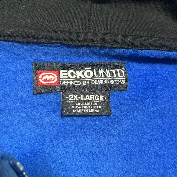 Ecko Unltd Zip Up Hoodie Mens XXL Blue Black Vintage Y2K 2000s Grunge Skater - Picture 7 of 11